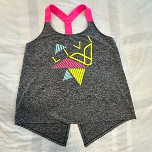 Livi Active Gray and Neon Tank with Split Back and Elastic Straps, size 18/20